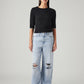Women's Light Blue Loose Fit High Rise Jeans - Front View