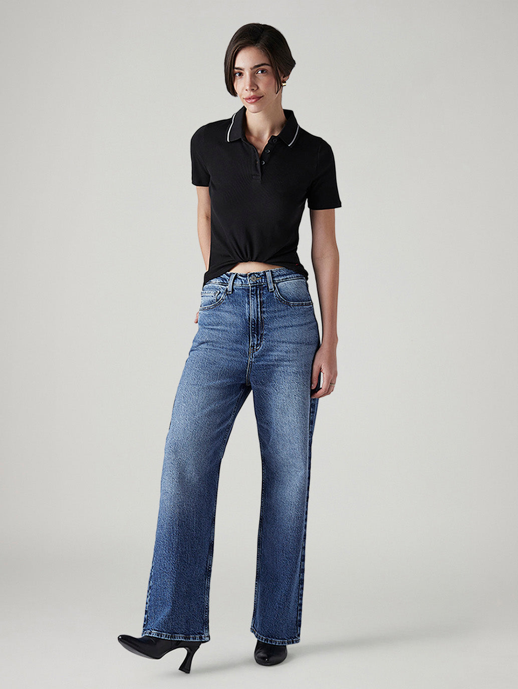 Women's Med Indigo Loose Fit High Rise Jeans