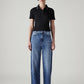 Women's Med Indigo Loose Fit High Rise Jeans - Front View