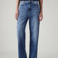 Women's Med Indigo Loose Fit High Rise Jeans - Front View