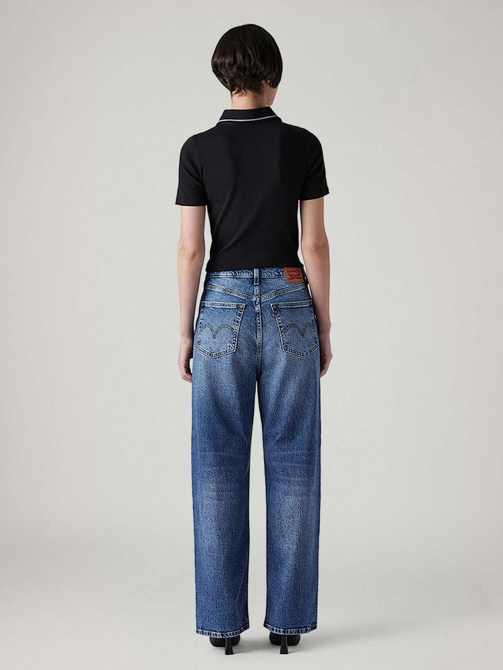 Women's Med Indigo Loose Fit High Rise Jeans - Back View