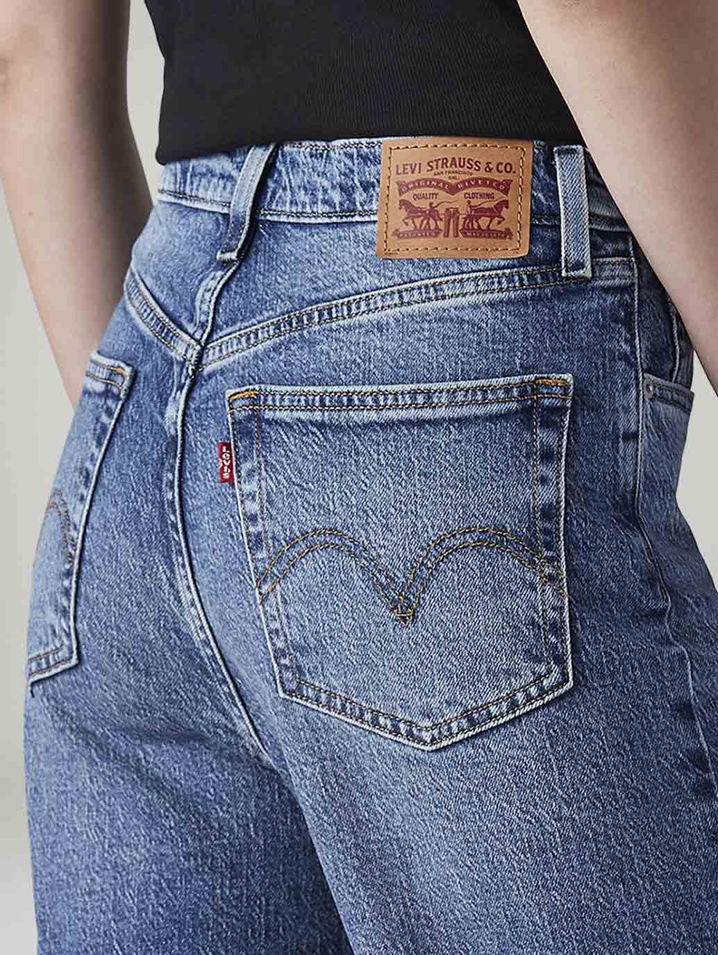 Women's Med Indigo Loose Fit High Rise Jeans - 20 View