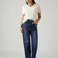 Women's Dark Indigo Loose Fit High Rise Jeans - Styleshot View