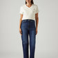 Women's Dark Indigo Loose Fit High Rise Jeans - Front View