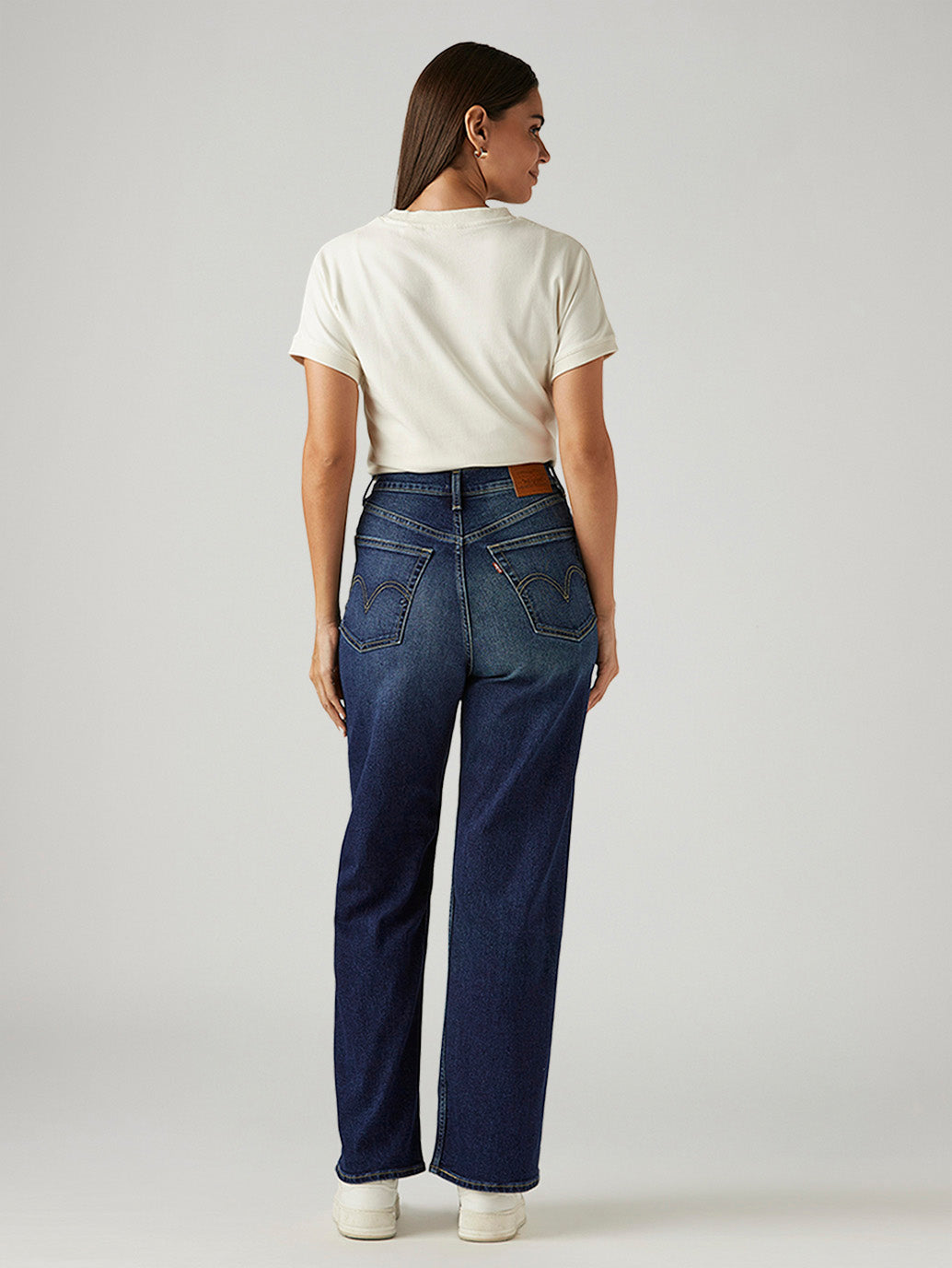 Women's Dark Indigo Loose Fit High Rise Jeans - Back View