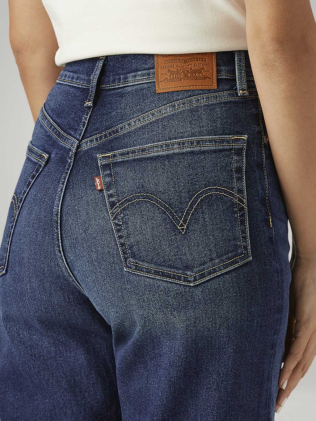 Women's Dark Indigo Loose Fit High Rise Jeans - Detail View