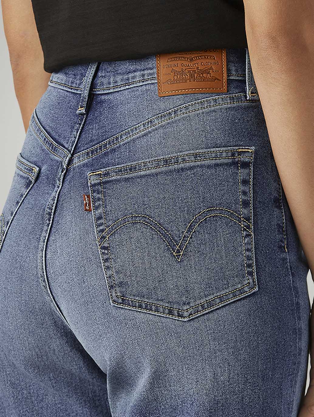 Women's Light Indigo Loose Fit High Rise Jeans - Detail View
