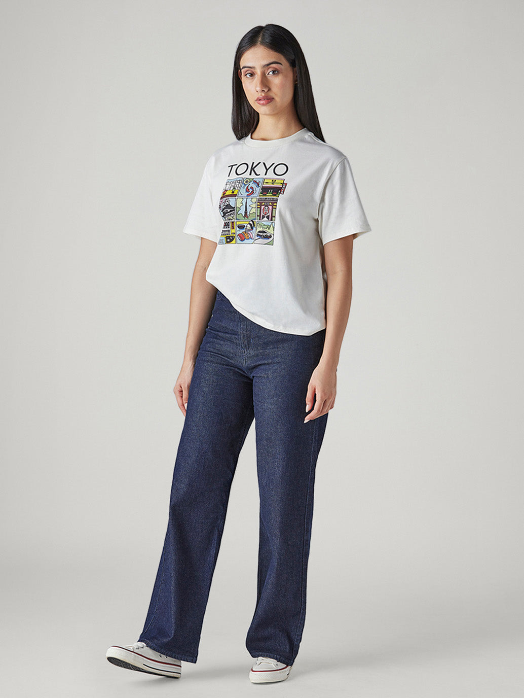 Women's Dark Indigo Loose Fit High Rise Jeans - Front View