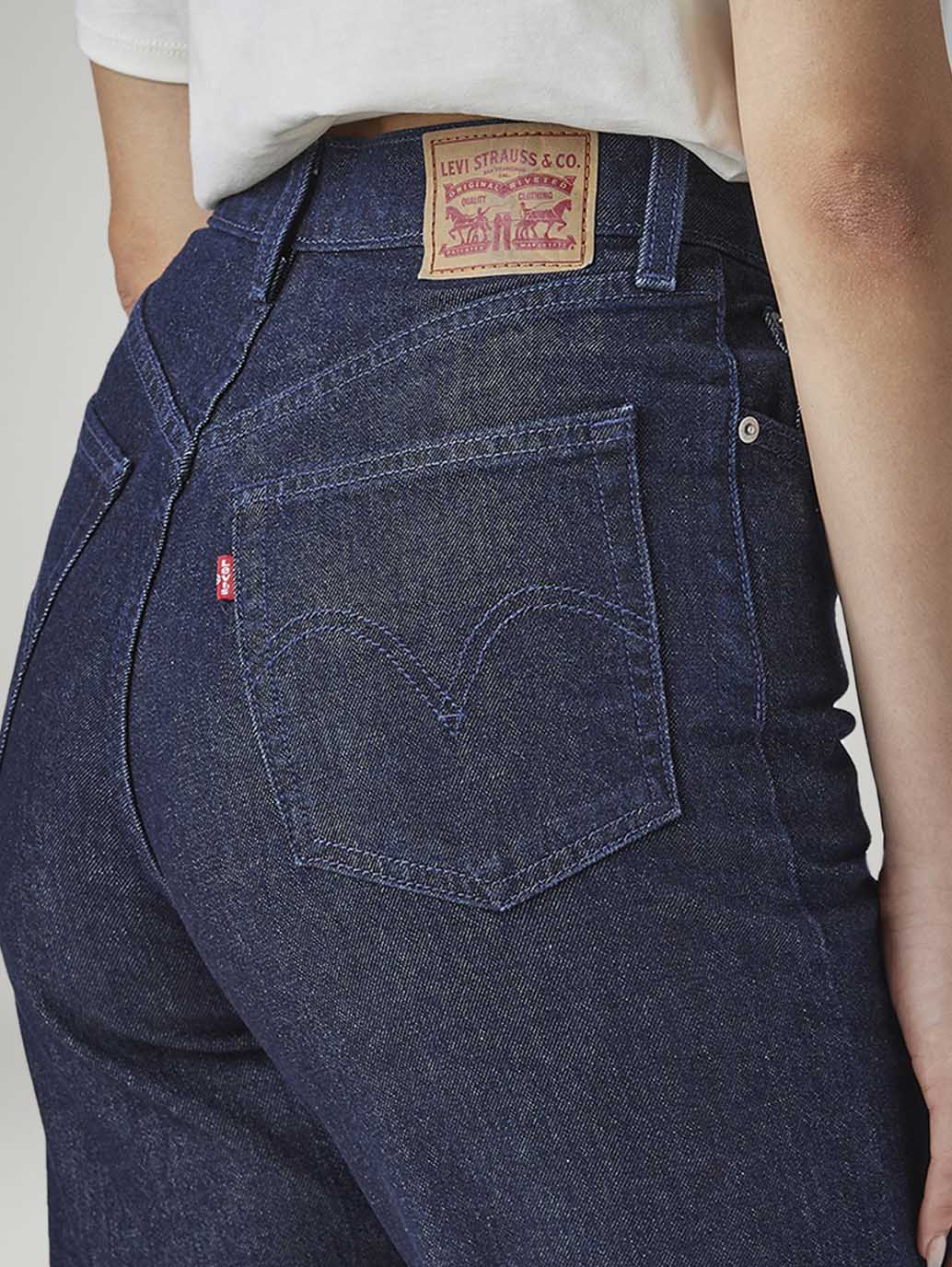 Women's Dark Indigo Loose Fit High Rise Jeans - Detail View