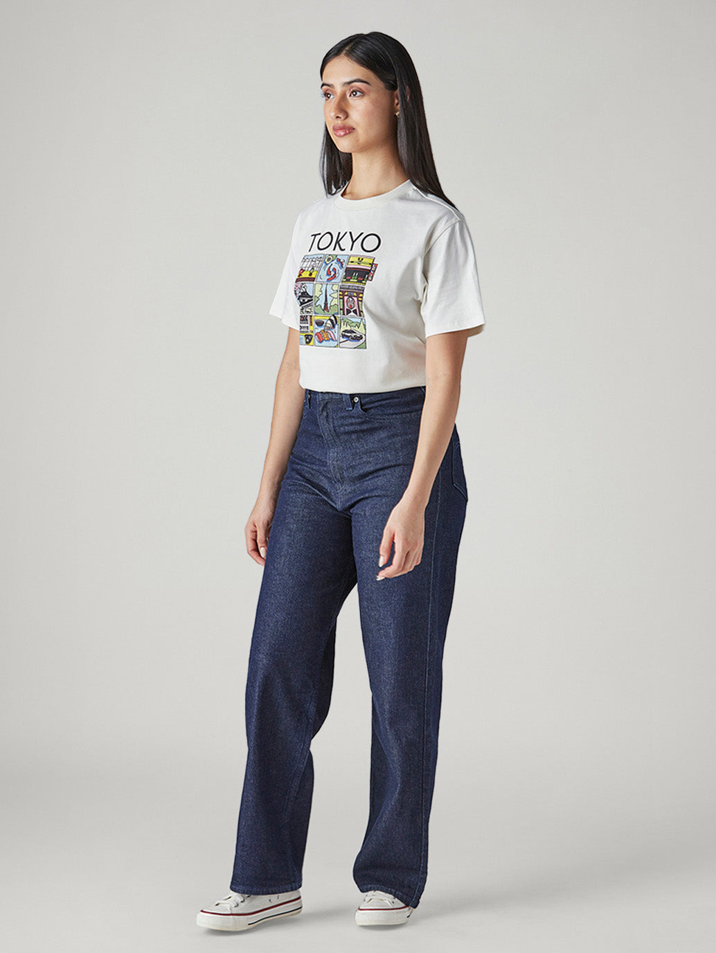 Women's Dark Indigo Loose Fit High Rise Jeans - Side View