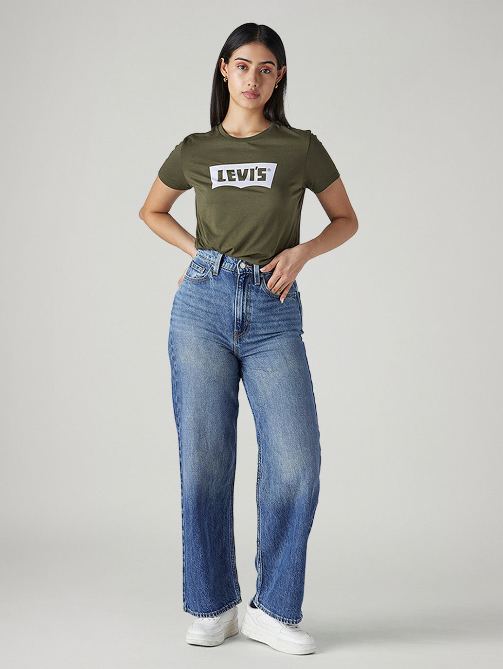 Women's Blue Loose Fit High Rise Jeans