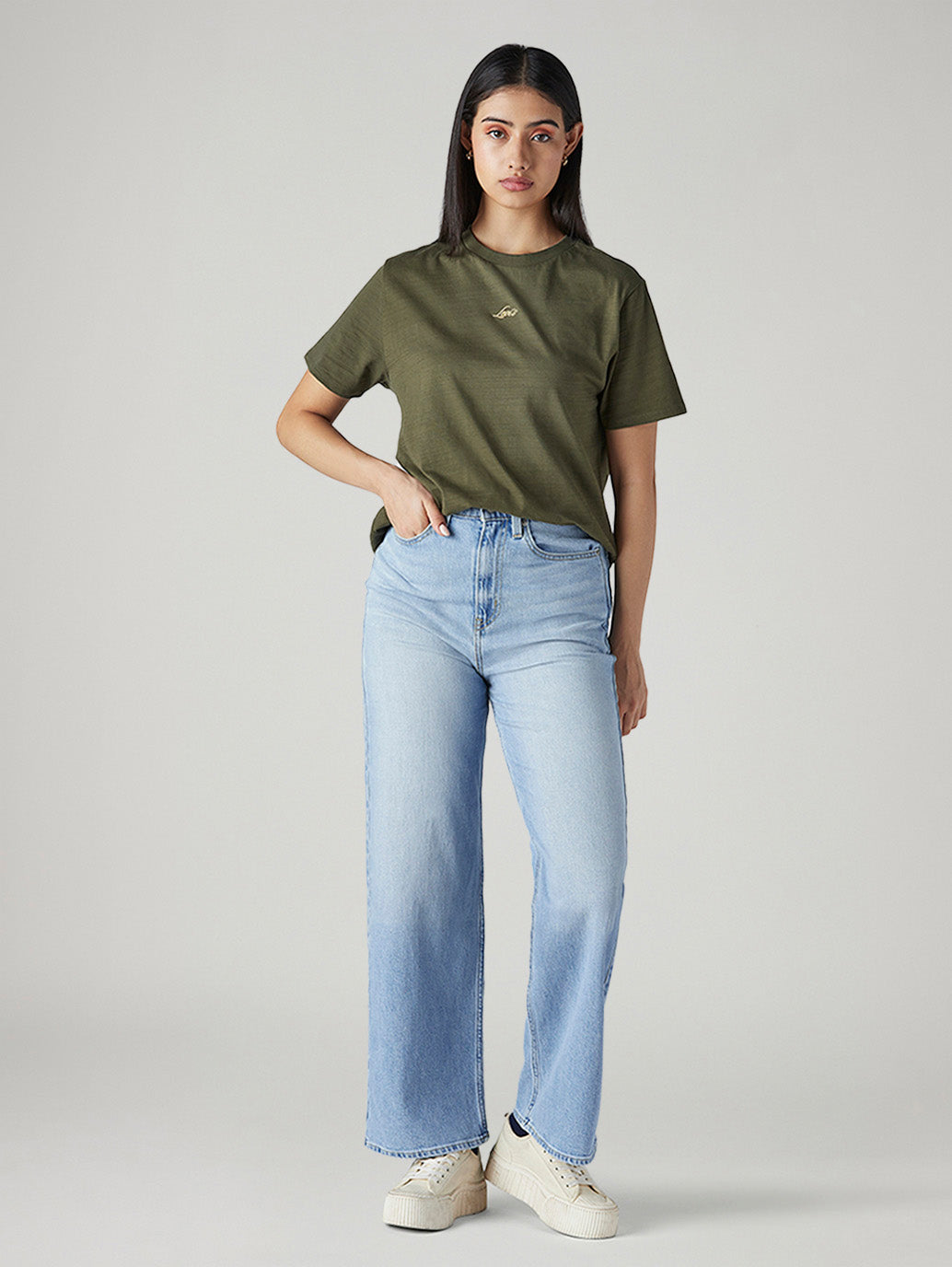 Women's Light Blue Loose Fit High Rise Jeans