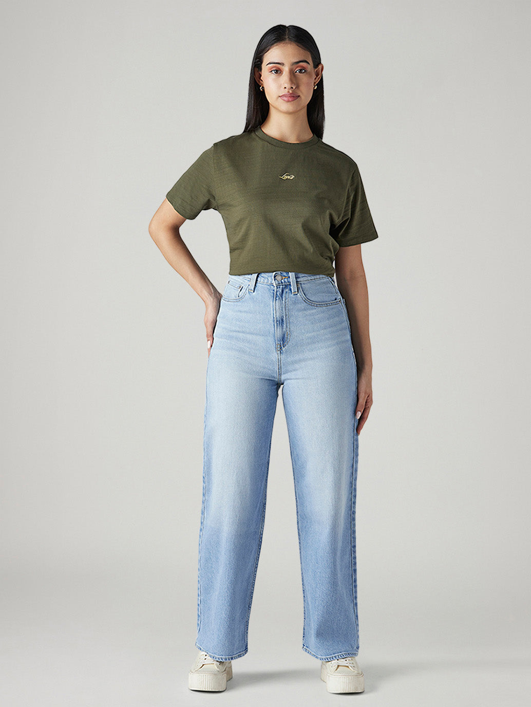 Women's Light Blue Loose Fit High Rise Jeans - Front View