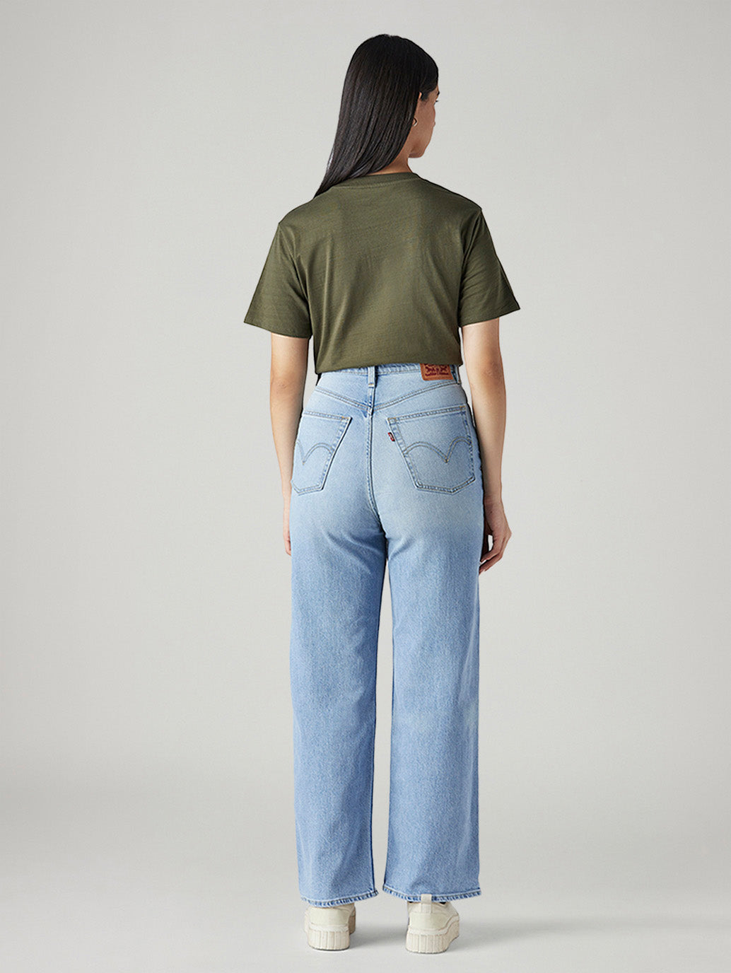 Women's Light Blue Loose Fit High Rise Jeans - Back View