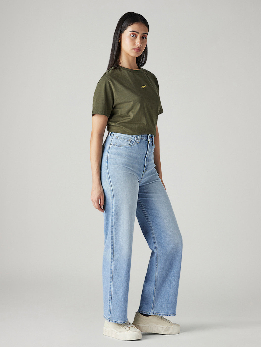 Women's Light Blue Loose Fit High Rise Jeans - Side View