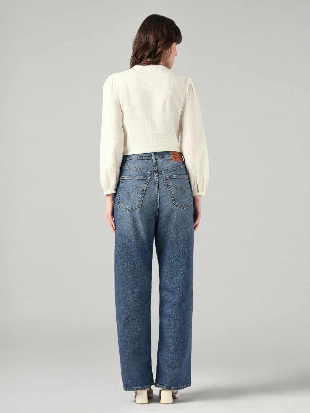 Women's Blue Loose Fit High Rise Jeans - Back View