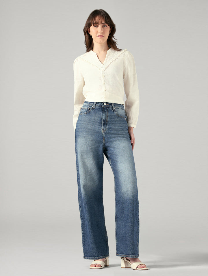 Women's Blue Loose Fit High Rise Jeans