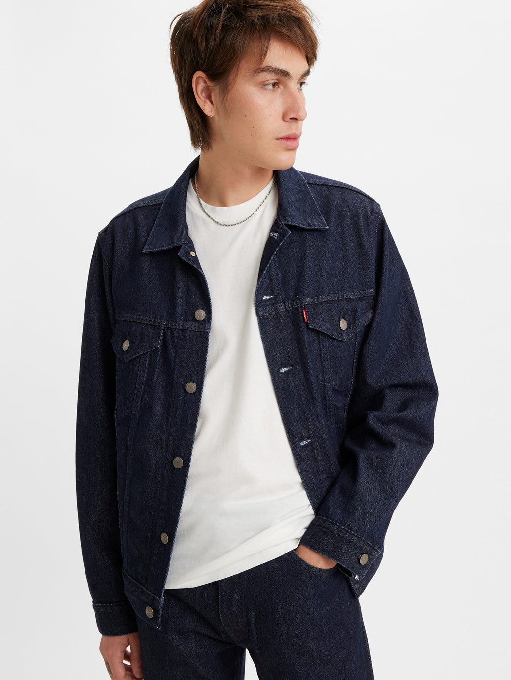 Men's Solid Spread Collar Denim Jacket - 356158a1-df8e-49ab-95bb-e49aa4fc68b1 View