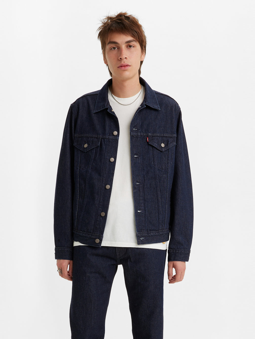 Men's Solid Spread Collar Denim Jacket - b6234a11-857b-4367-a932-17ed35ee45c6 View