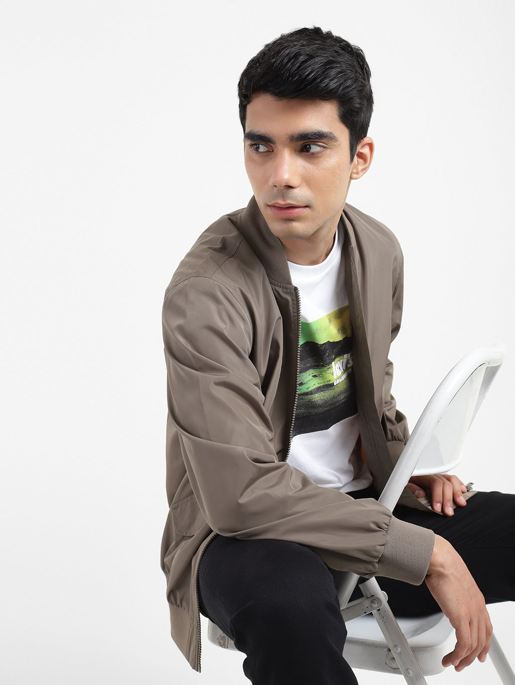 Men's Solid Collar Neck Bomber Jacket - 72587294-b1ca-4e03-a0f1-75116d872f84 View