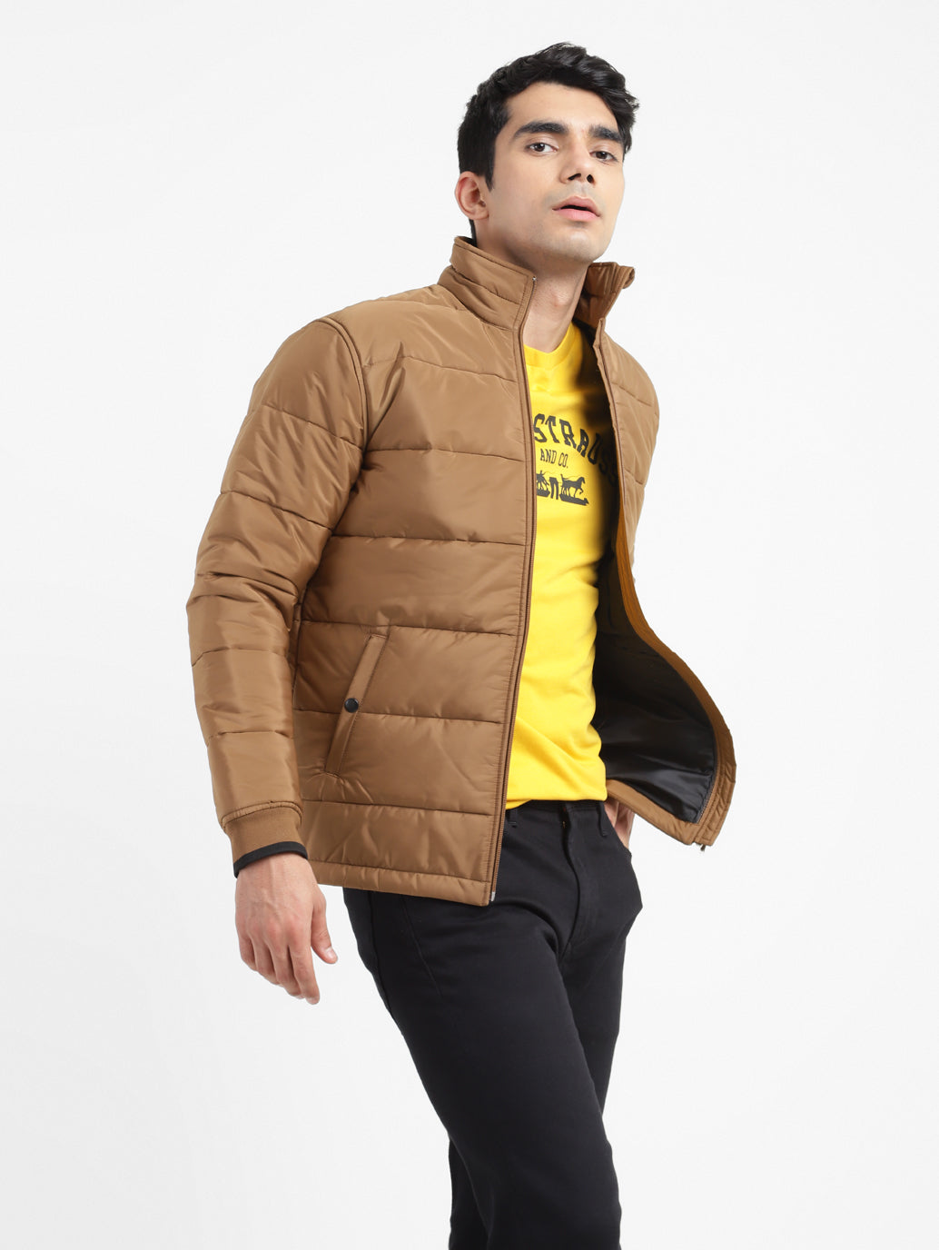 Men's Solid High Neck Quilted Jacket - 468642b4-bf1d-4c0f-bd78-3abef6d10805 View