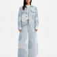 Women's Blue Barrel Loose Fit High Rise Jeans - ModelFront View