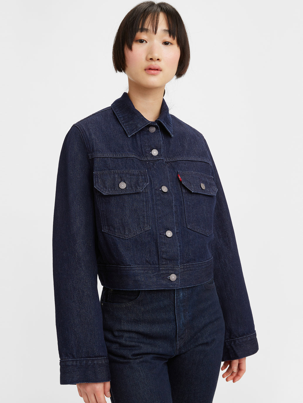 Women's Solid Spread Collar Trucker Jacket - c4e07c69-f4ff-4267-9f61-999659456dec View