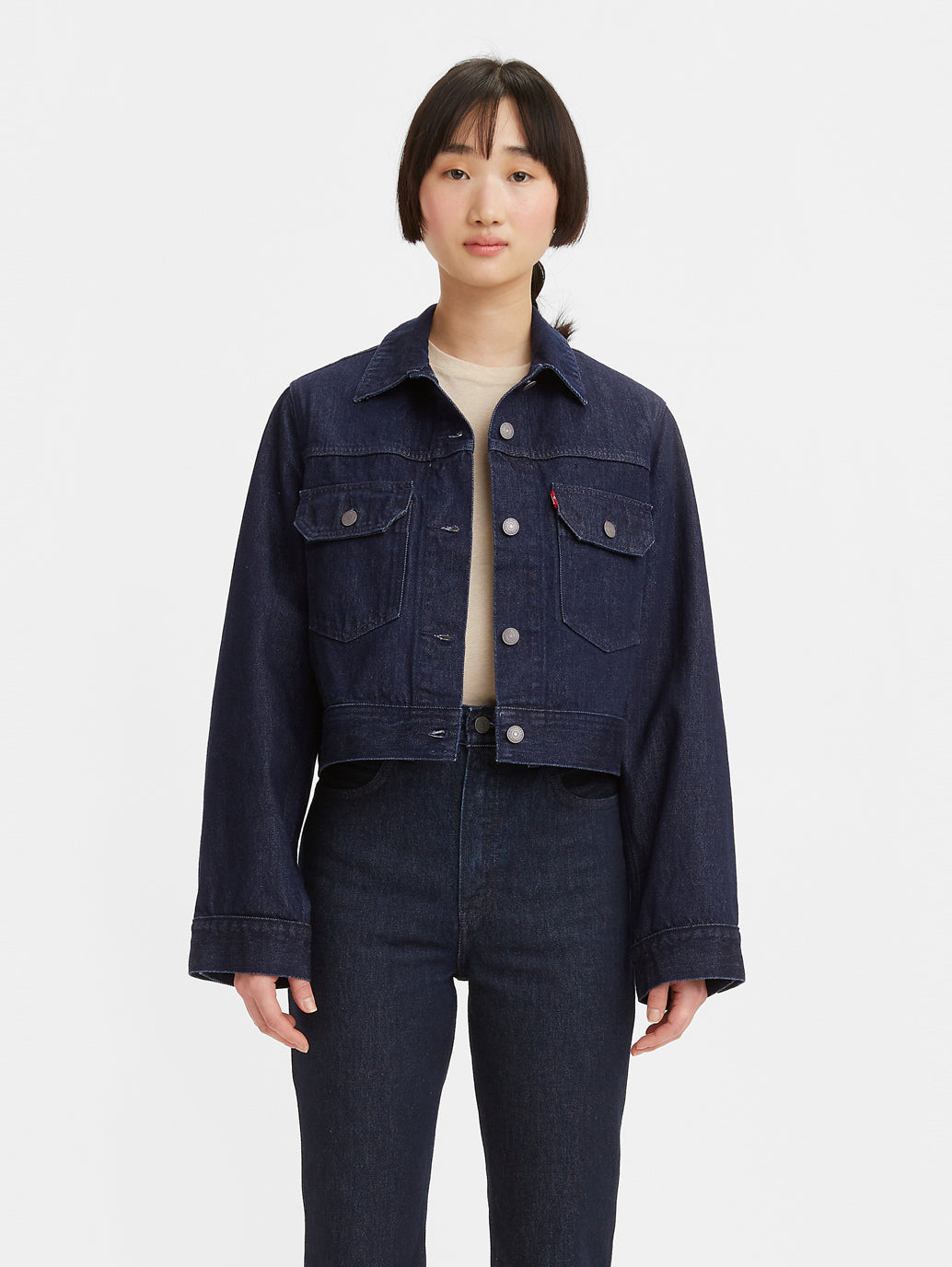 Women's Solid Spread Collar Trucker Jacket - 75f7822b-9e55-478c-be3d-5428252d3995 View