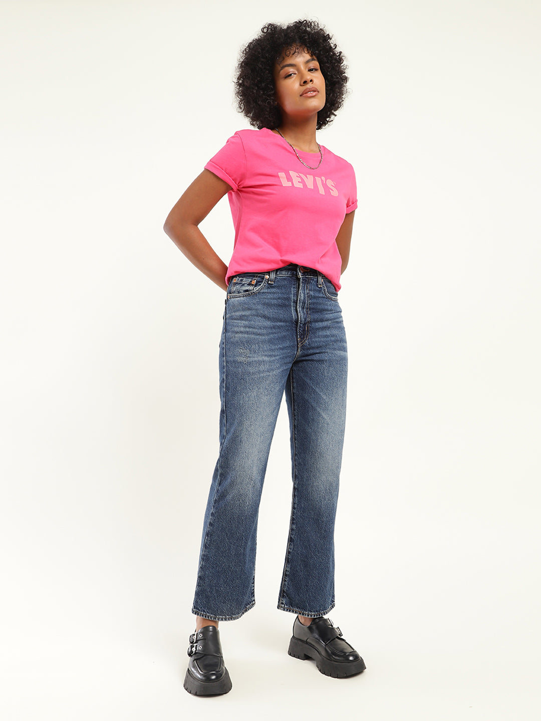 Women's Blue Bootcut Fit High Rise Jeans - 20shot View