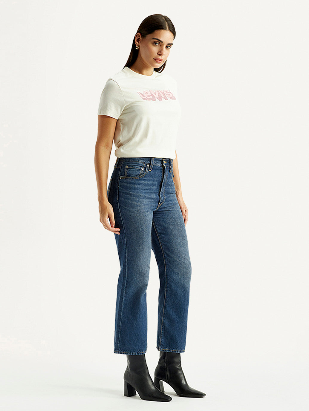 Women's Blue Ribcage Flared Fit High Rise Jeans - Side View