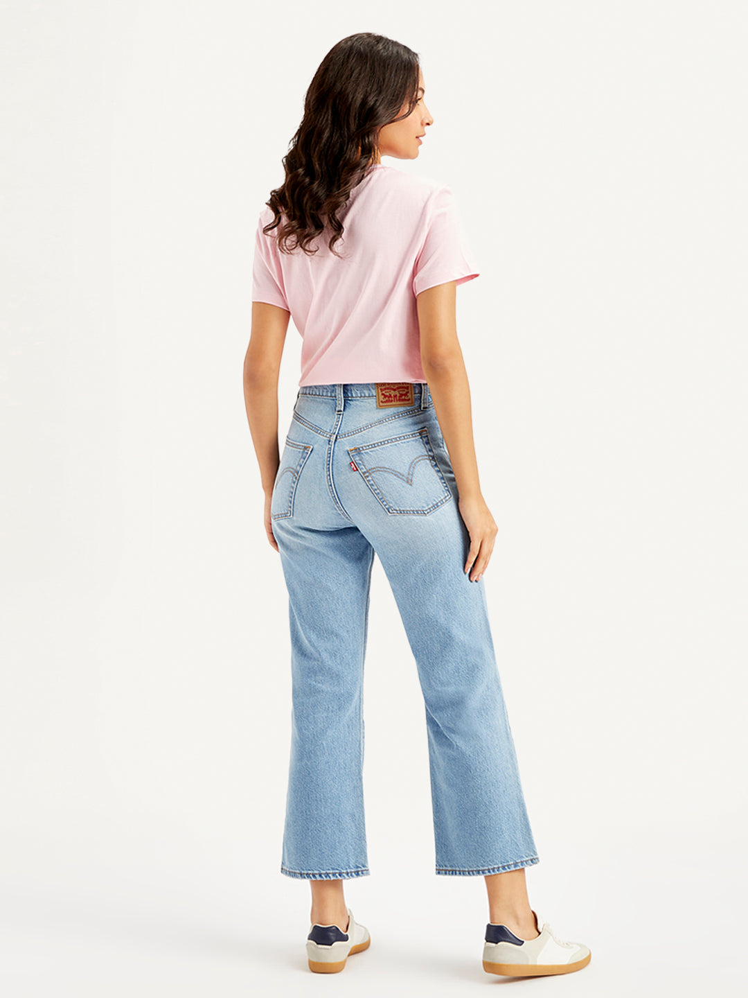 Women's Blue Ribcage Cropped Bootcut Fit High Rise Jeans - Back View