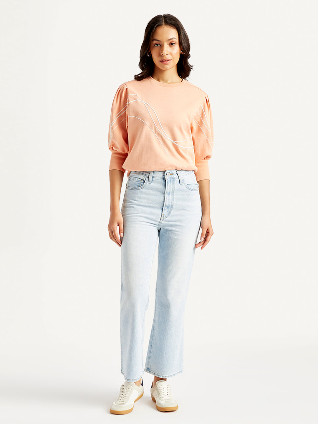 Women's Blue Ribcage Cropped Bootcut Fit High Rise Jeans - Front View