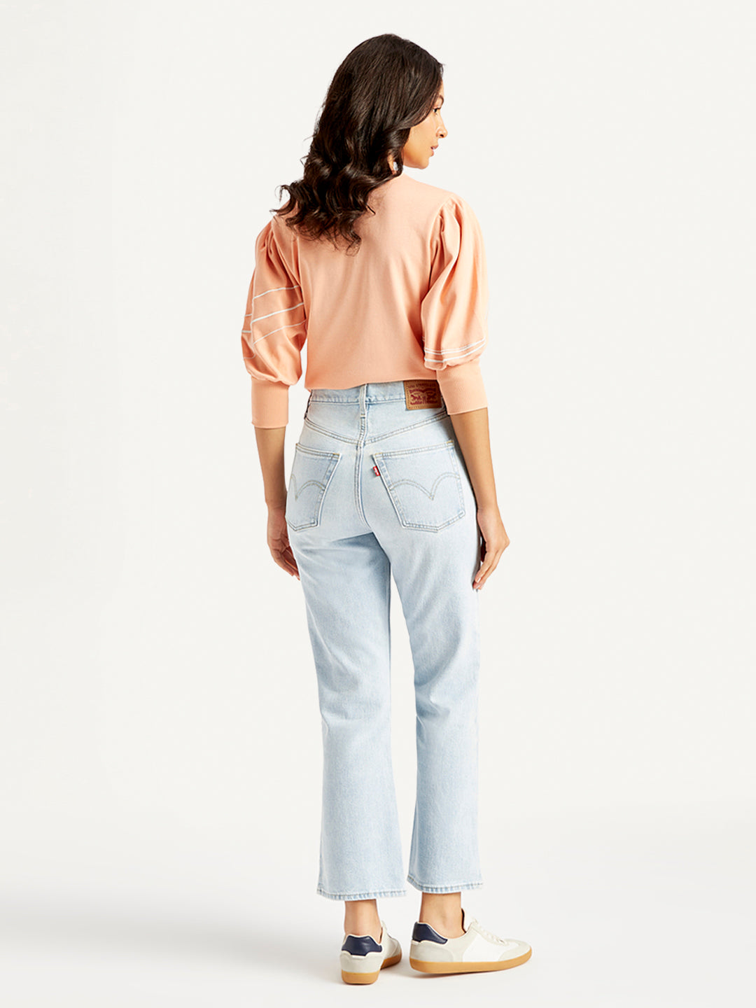 Women's Blue Ribcage Cropped Bootcut Fit High Rise Jeans - Back View