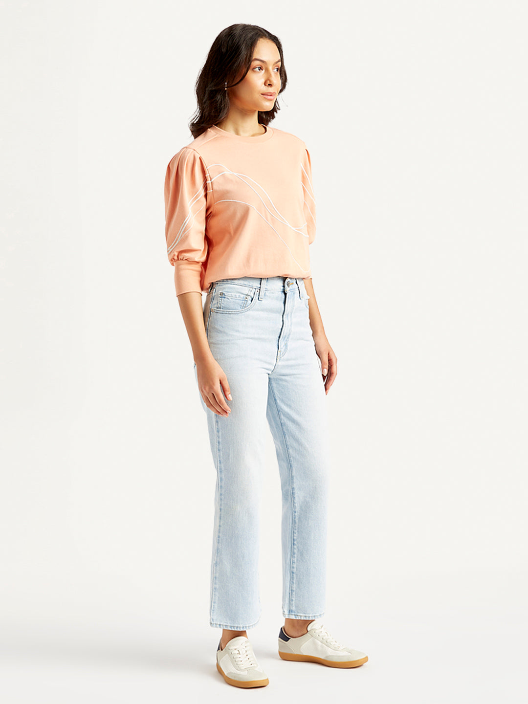Women's Blue Ribcage Cropped Bootcut Fit High Rise Jeans - Side View