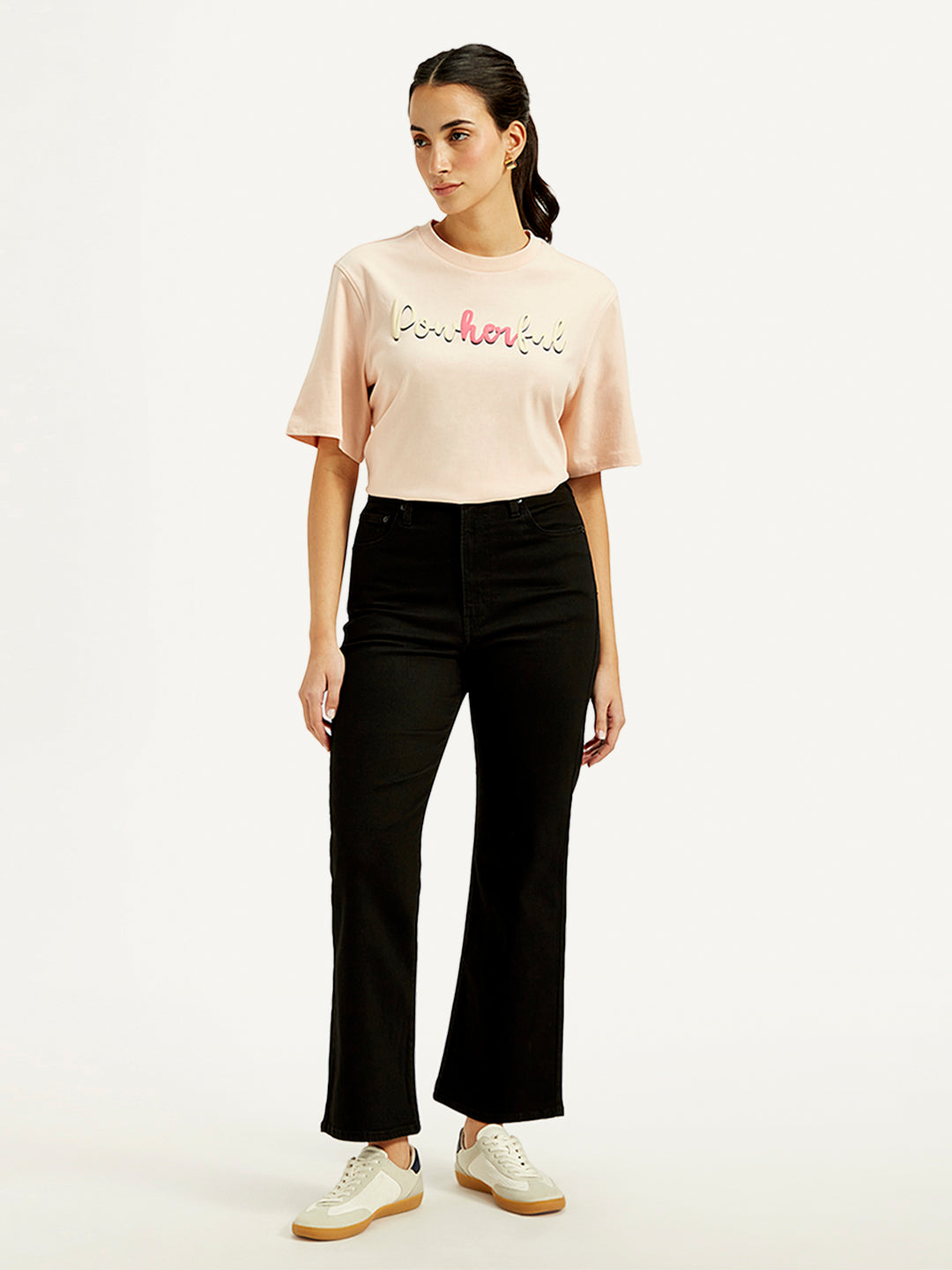 Women's Black Ribcage Cropped Bootcut Fit High Rise Jeans - Front View