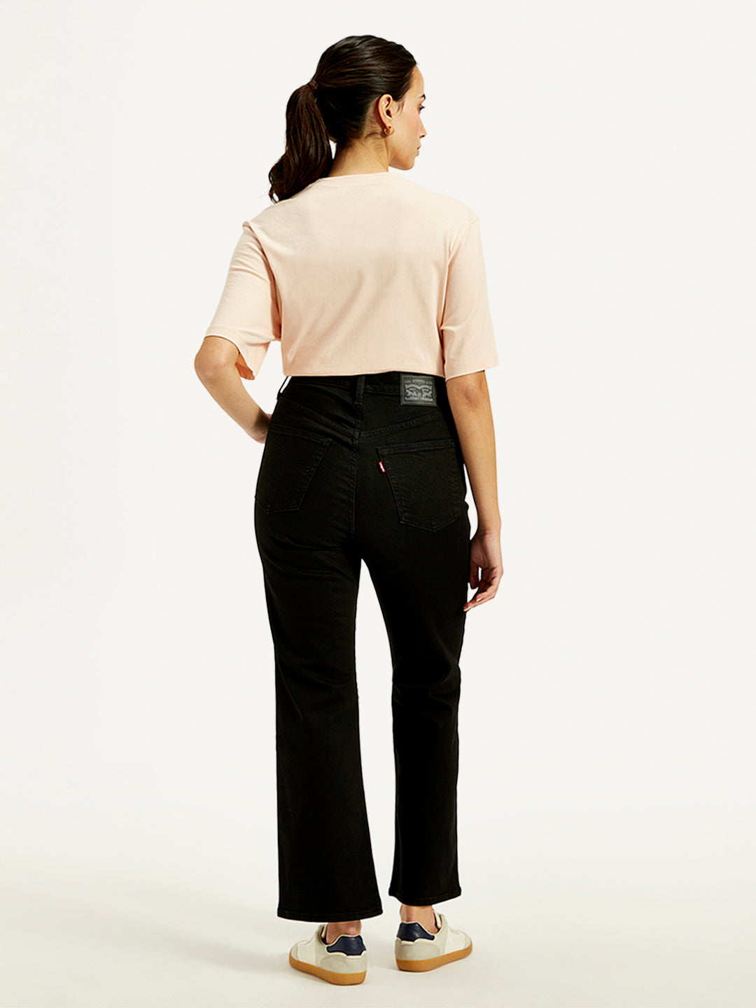 Women's Black Ribcage Cropped Bootcut Fit High Rise Jeans - Back View