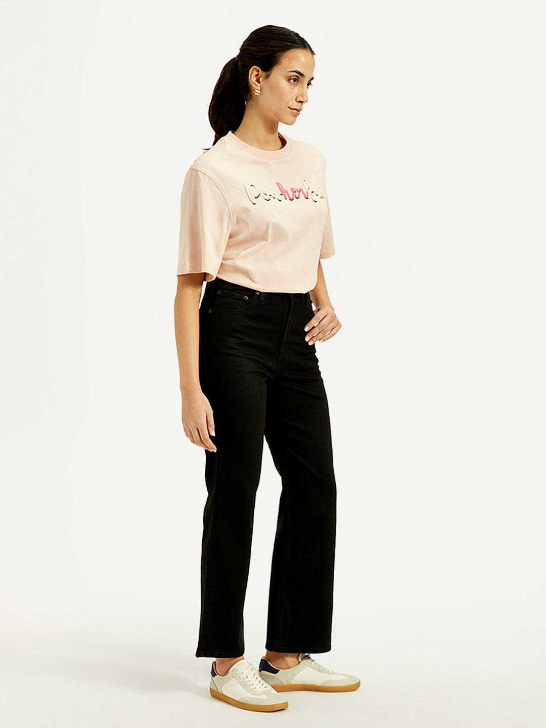 Women's Black Ribcage Cropped Bootcut Fit High Rise Jeans - Side View