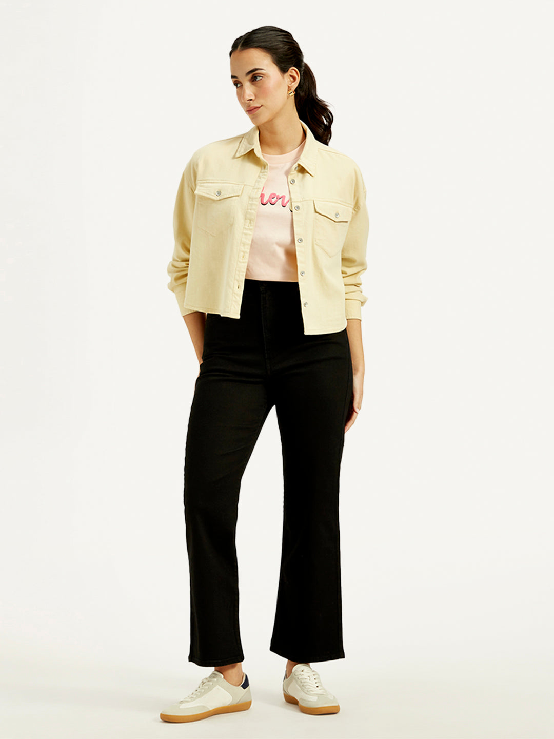 Women's Black Ribcage Cropped Bootcut Fit High Rise Jeans - Styleshot View