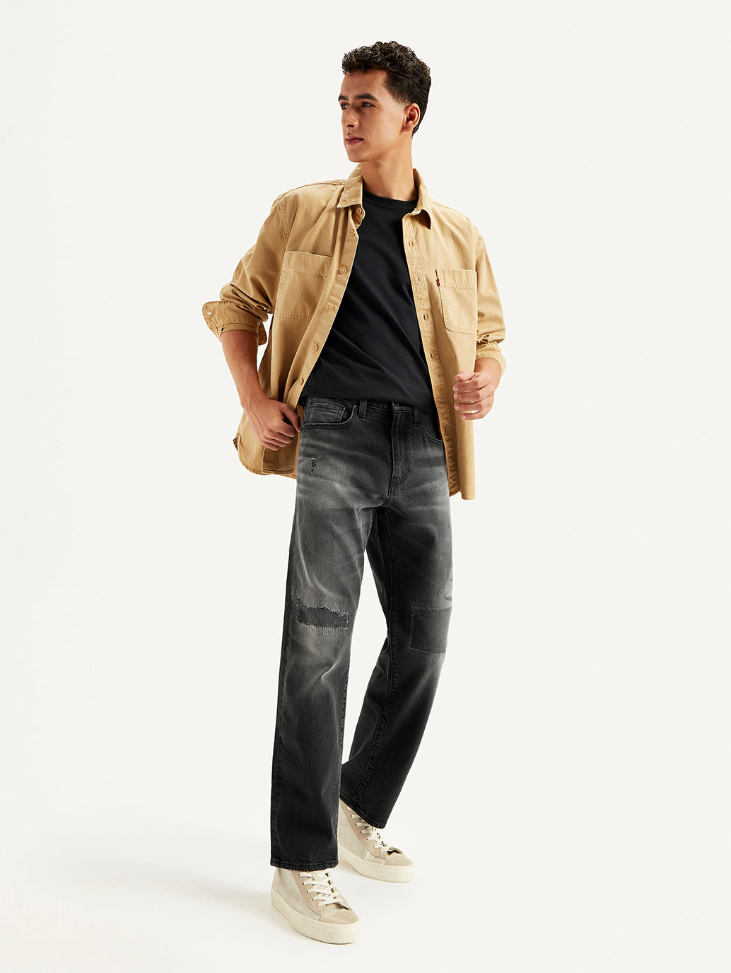 Men's 550'92 Black Loose Fit Mid Rise Jeans - Elevated View