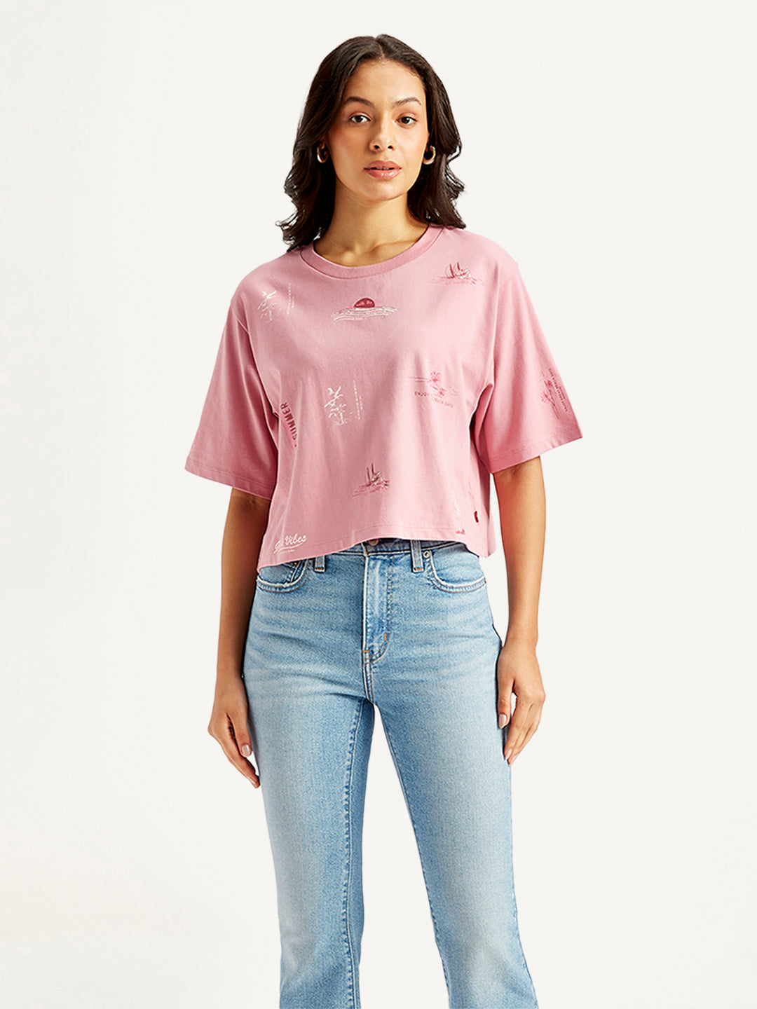 Women's Printed Relaxed Fit T-Shirt - Front View