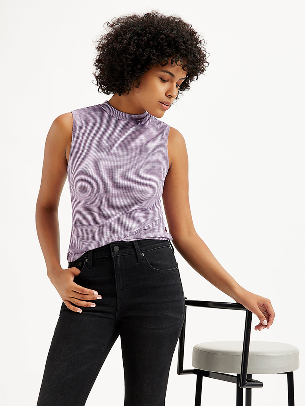 Women's Textured Mock Neck Tank Top - d3823570-03bf-45df-958d-6d0e4244576e View