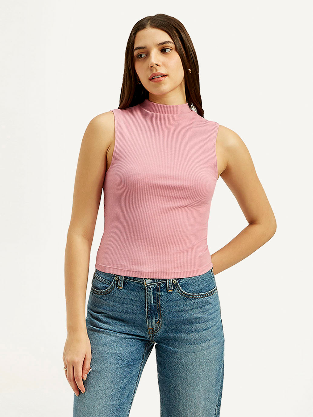 Women's Textured Light Pink Collar Neck Top - Front View