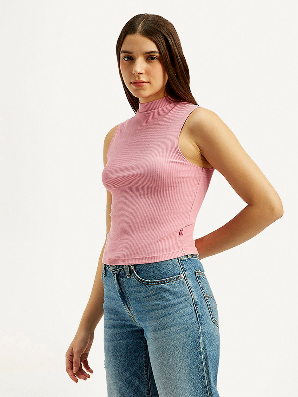Women's Textured Light Pink Collar Neck Top - Side View
