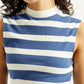Women's Striped Blue Collar Neck Top - Detail View