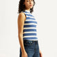 Women's Striped Blue Collar Neck Top - Side View