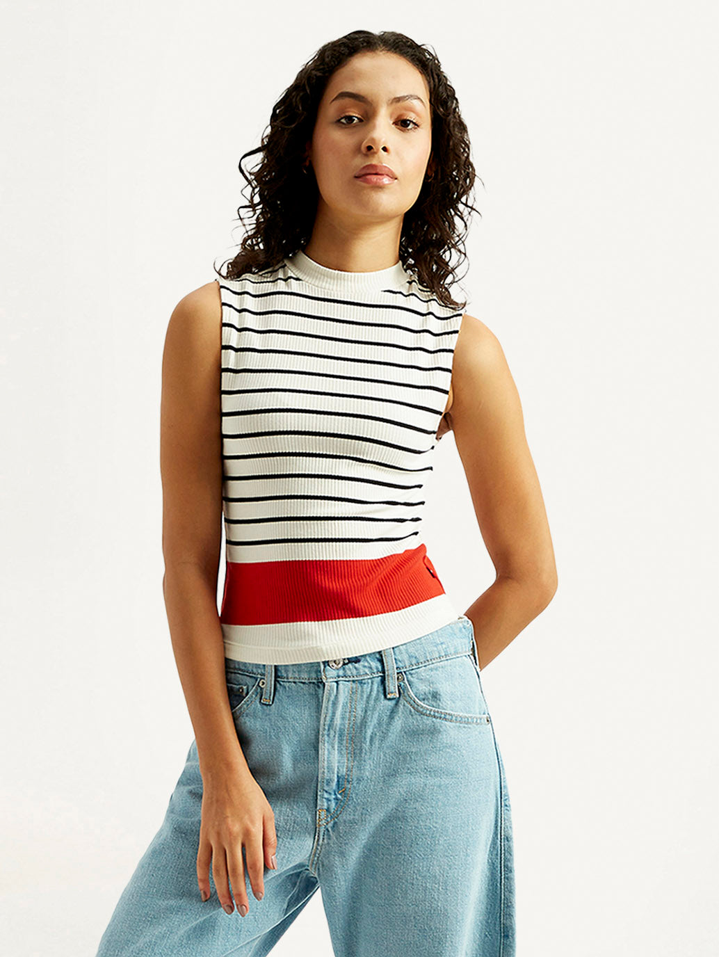 Women's Striped Off White Collar Neck Top