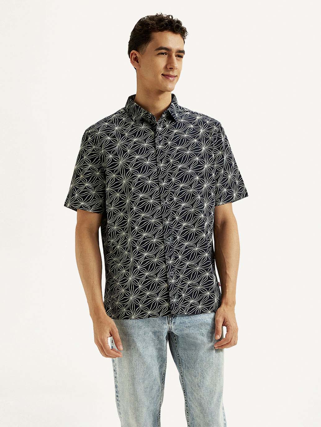 Men's Floral Relaxed Fit Shirt - Front View