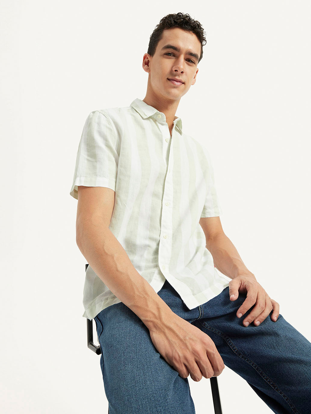 Men's Striped Relaxed Fit Shirt - Elevated View