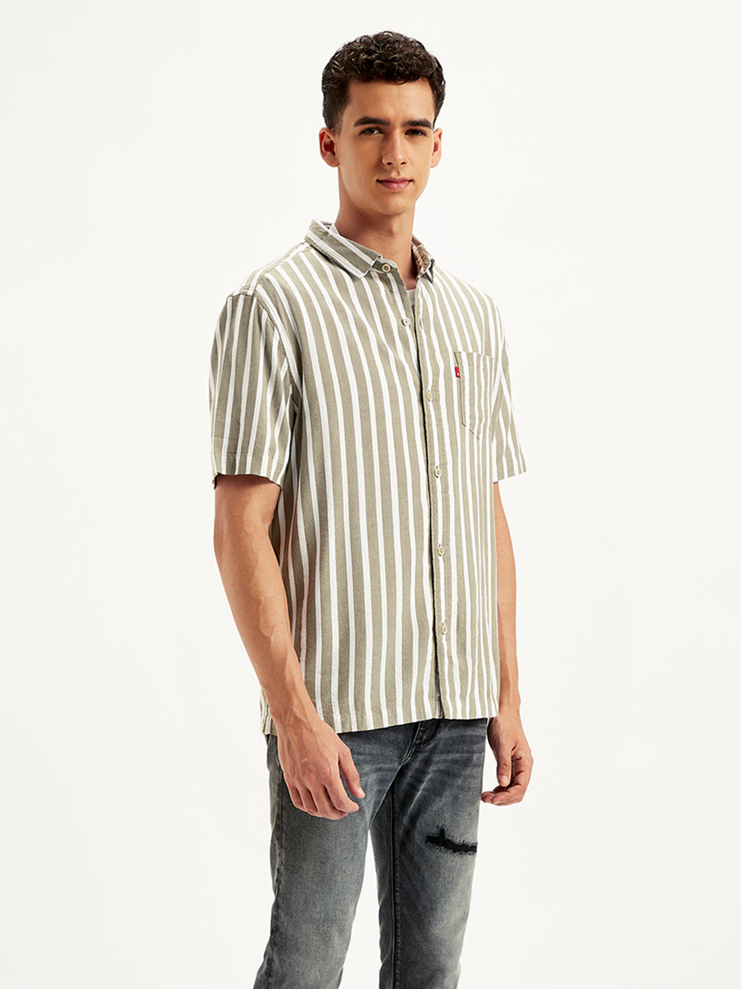 Men's Striped Regular Fit Shirt - Side View