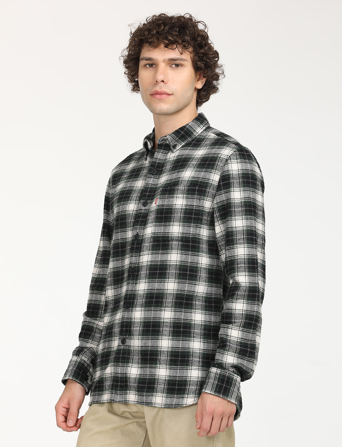 Men's Checkered Black Collar Neck Shacket - RightSide View